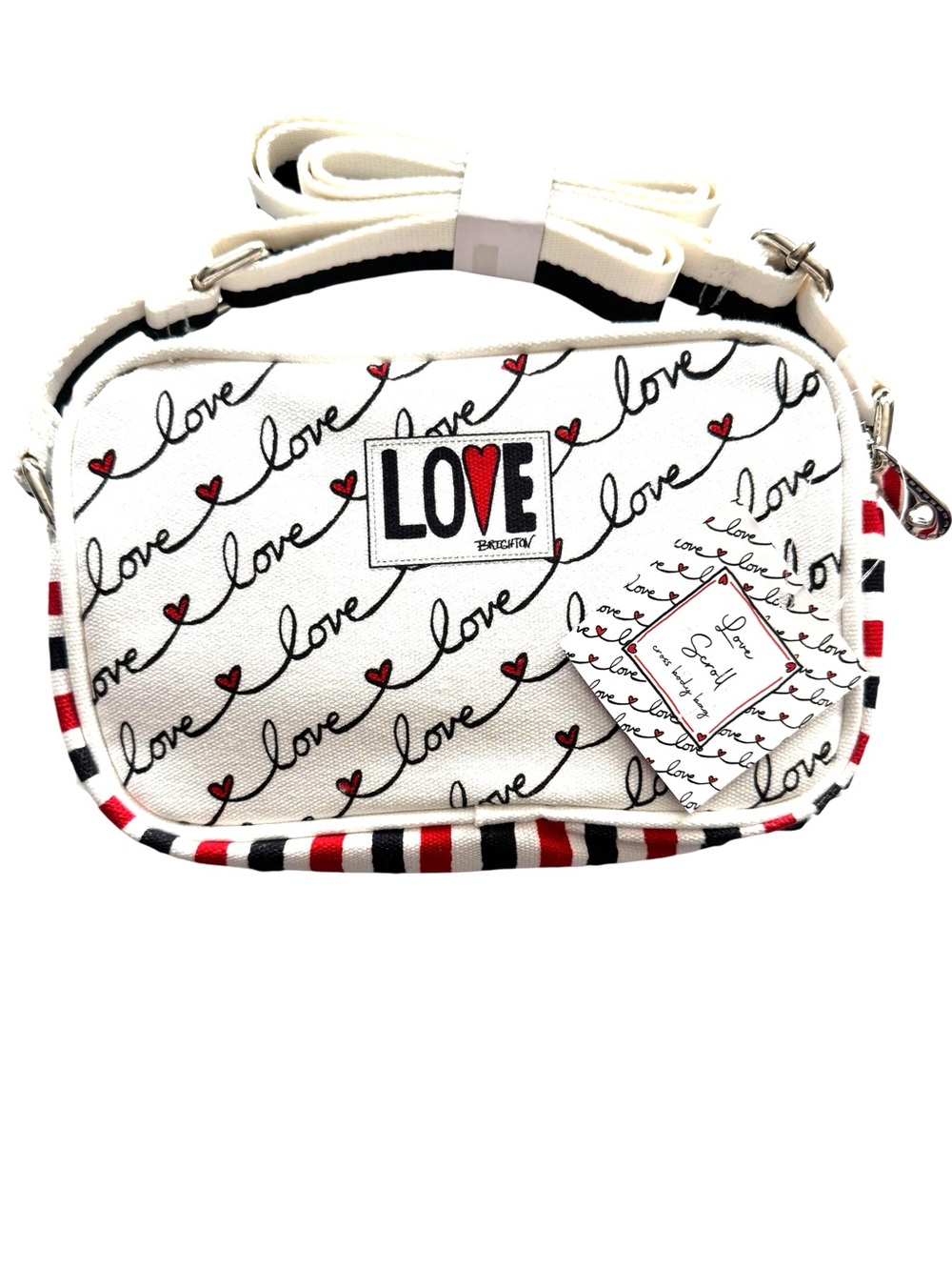 Brighton LOVE  White Crossbody Bag with Red Heart Accents 8”W 5”H 2”D